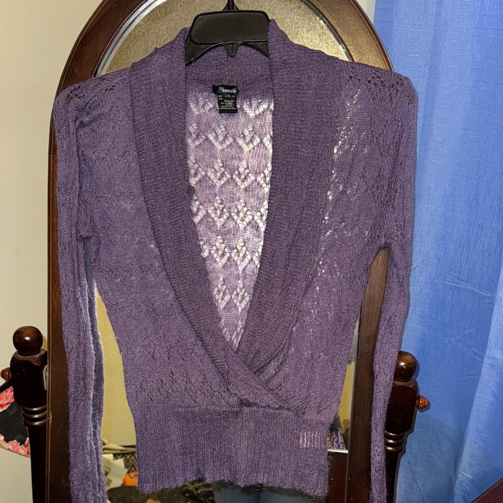 Kenzie Purple Open-Knit Cardigan